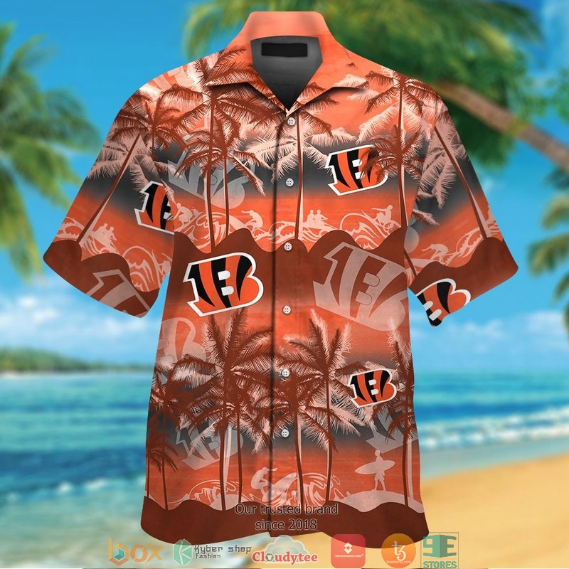 Cincinnati Bengals Coconut Island Waves Orange Hawaiian Shirt