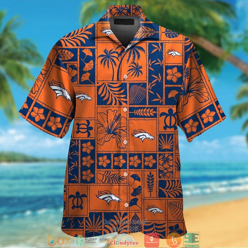 Denver Broncos Hibiscus Coconut Ocean Square Pattern Hawaiian Shirt