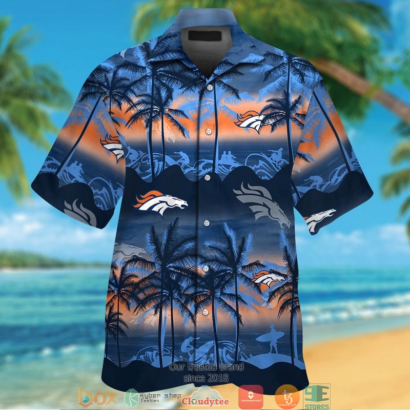 Denver Broncos Coconut Island Navy Orange Waves Hawaiian Shirt