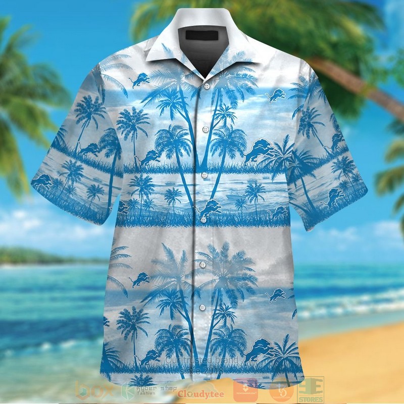 Detroit Lions Palm Tree Blue White Hawaiian Shirt And Shorts