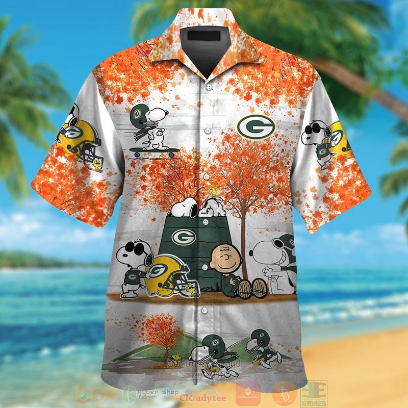 Green Bay Packers Snoopy Charlie Brown Autumn Hawaiian Shirt And Shorts