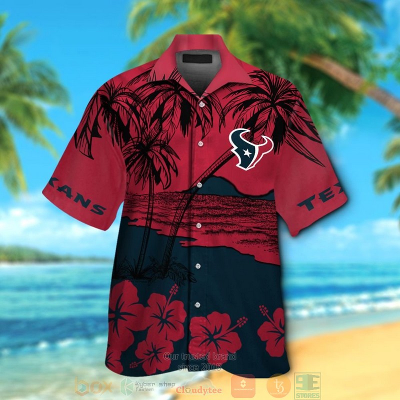 Houston Texans Red Deep Steel Blue Hawaiian Shirt And Shorts
