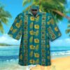 Jacksonville Jaguars Logo Gold Hibiscus Teal Hawaiian Shirt And Shorts