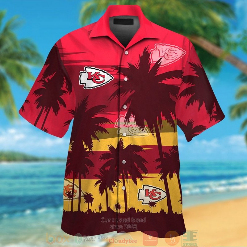 Kansas City Chiefs Palm Tree Dark Red Hawaiian Shirt And Shorts Kansas City Chiefs Palm Tree Dark Red Hawaiian Shirt And Shorts
