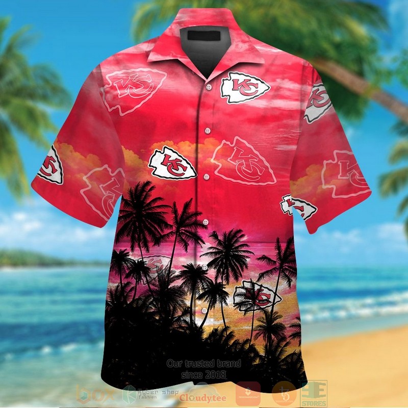 Kansas City Chiefs Palm Tree Red Black Hawaiian Shirt And Shorts