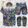 Louis Vuitton Colorful Vintage Hawaiian Shirt Beach Shorts And Flip Flops