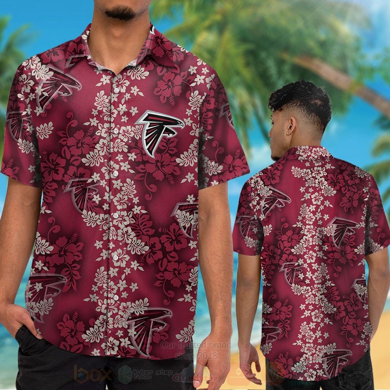 Nfl Atlanta Falcons Dark Red Hibiscus Flower Hawaiian Shirt