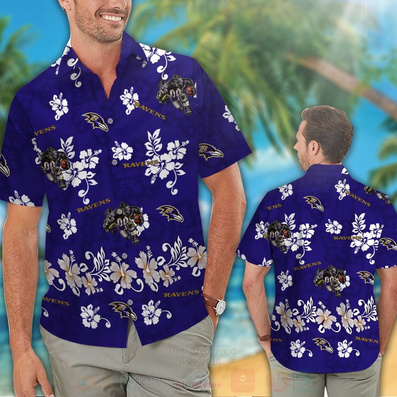 Nfl Baltimore Ravens Full Navy Hibiscus Flower Hawaiian Shirt