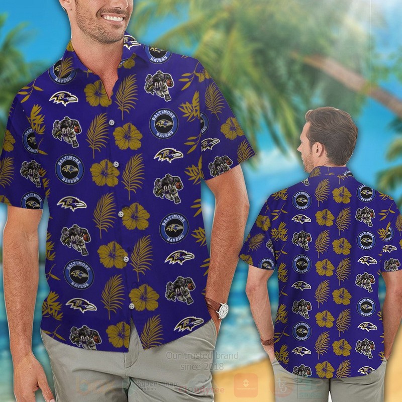 Nfl Baltimore Ravens Hibiscus Flower Full Navy Hawaiian Shirt