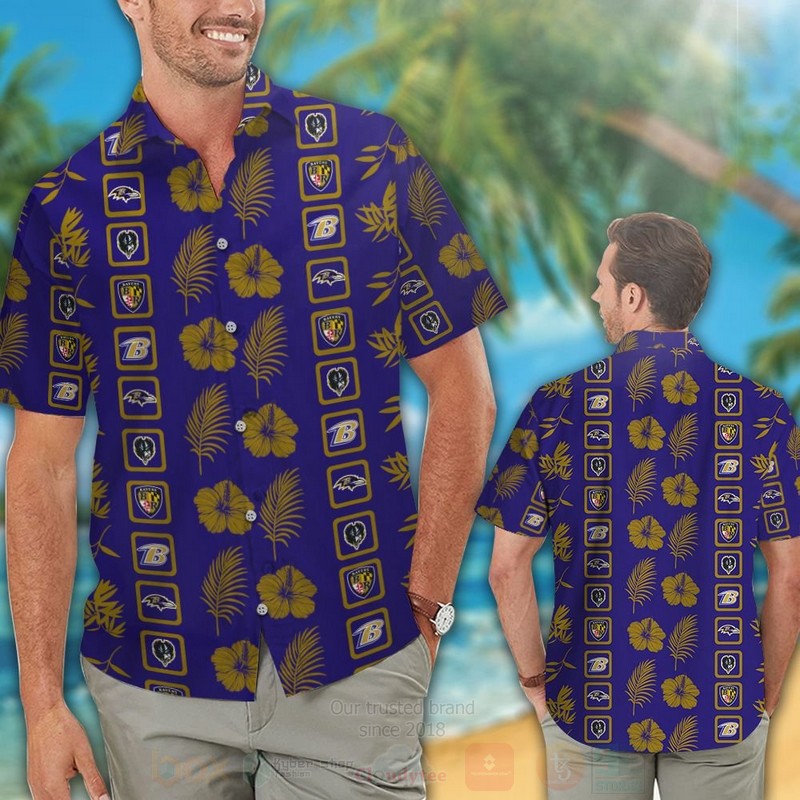 Nfl Baltimore Ravens Navy-Brown Hibiscus Flower Hawaiian Shirt