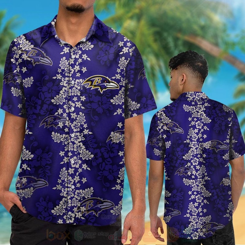 Nfl Baltimore Ravens White Hibiscus Flowers Hawaiian Shirt