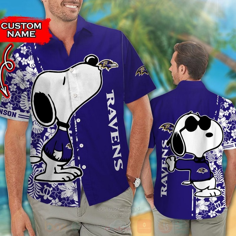 Nfl Baltimore Ravens And Snoopy Custom Name Hawaiian Shirt