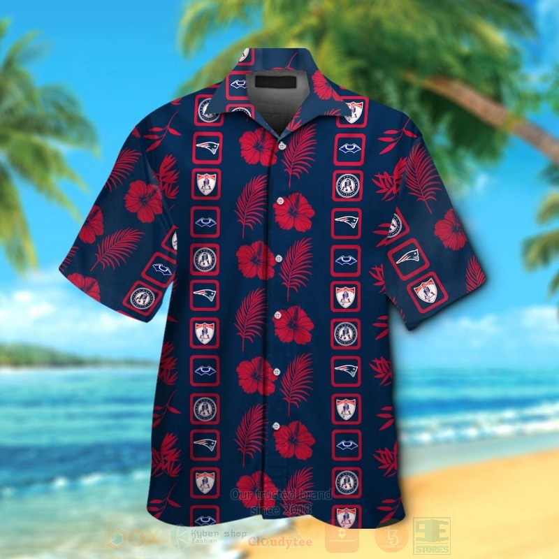Nfl New England Patriots Logos Navy-Red Hiibscus Hawaiian Shirt