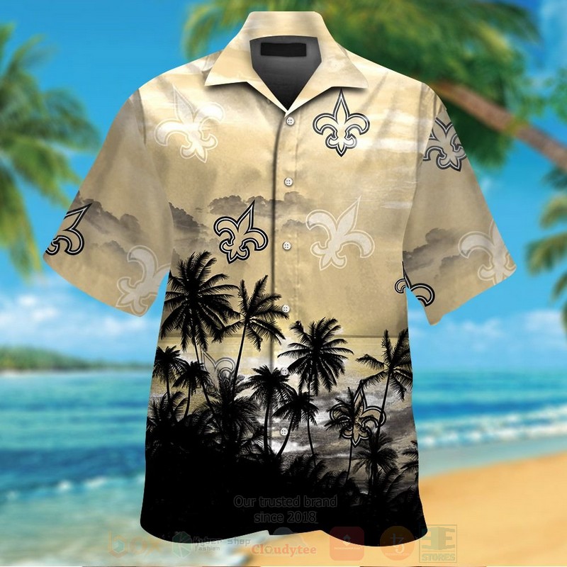 Nfl New Orleans Saints Cream-Black Coconut Tree Hawaiian Shirt