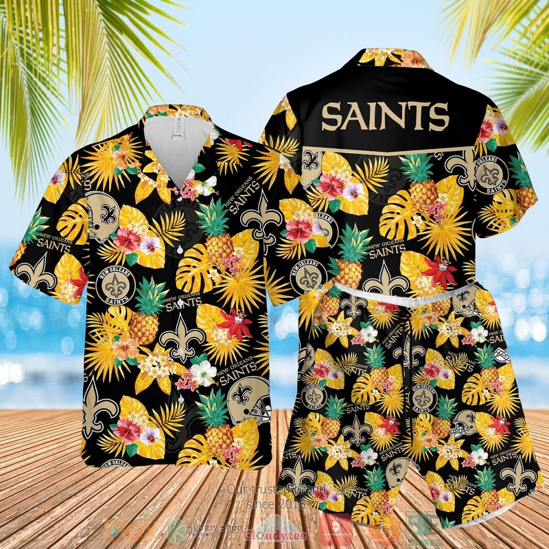 New Orleans Saints Nfl Pineapple Black Yellow Hawaiian Shirt