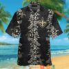 New Orleans Saints Hibiscus Flower Pattern Black Hawaiian Shirt