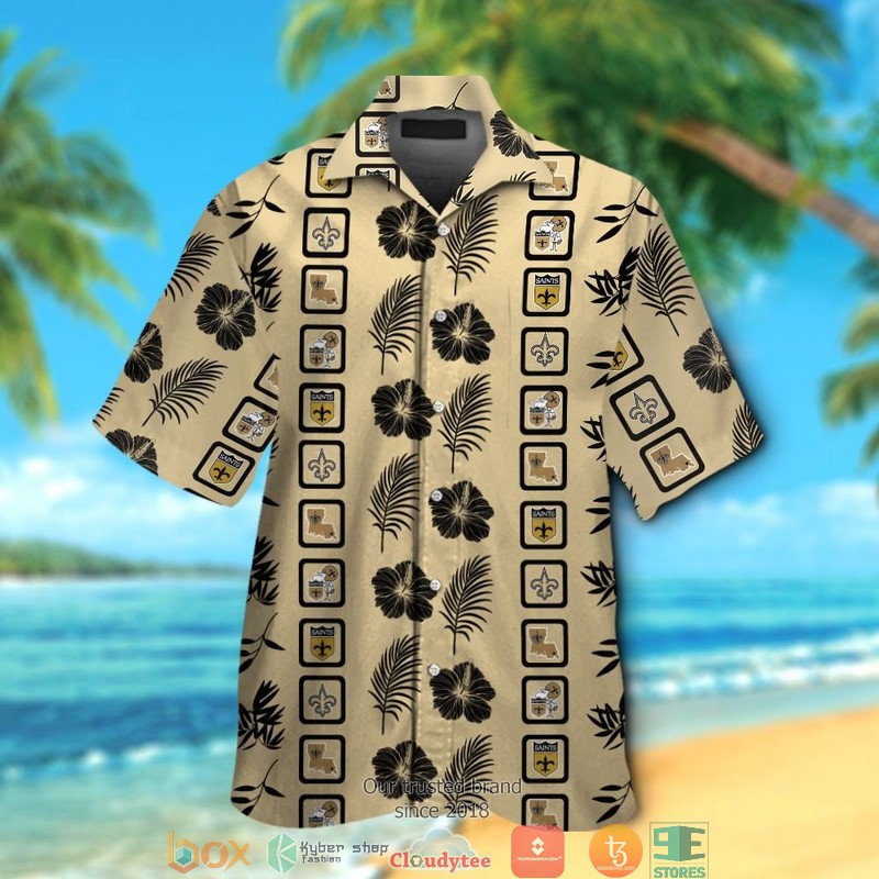 New Orleans Saints Hibiscus Leaf Square Pattern Hawaiian Shirt
