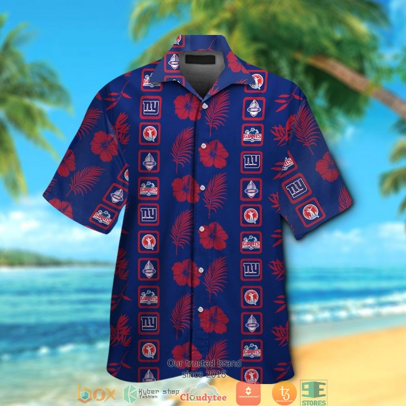 New York Giants Hibiscus Leaf Square Pattern Hawaiian Shirt
