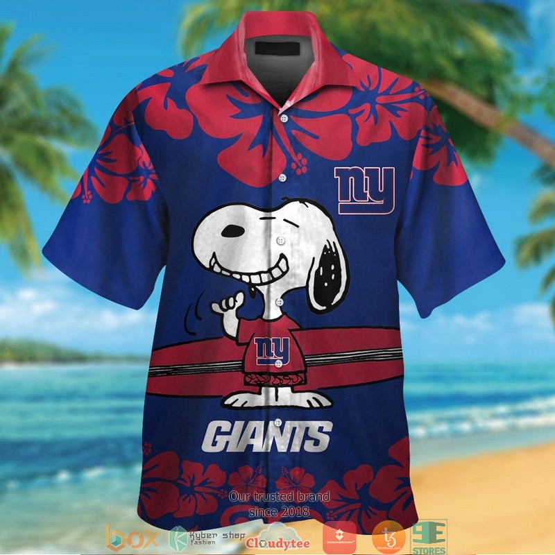 New York Giants Red Hibiscus Snoopy Hawaiian Shirt