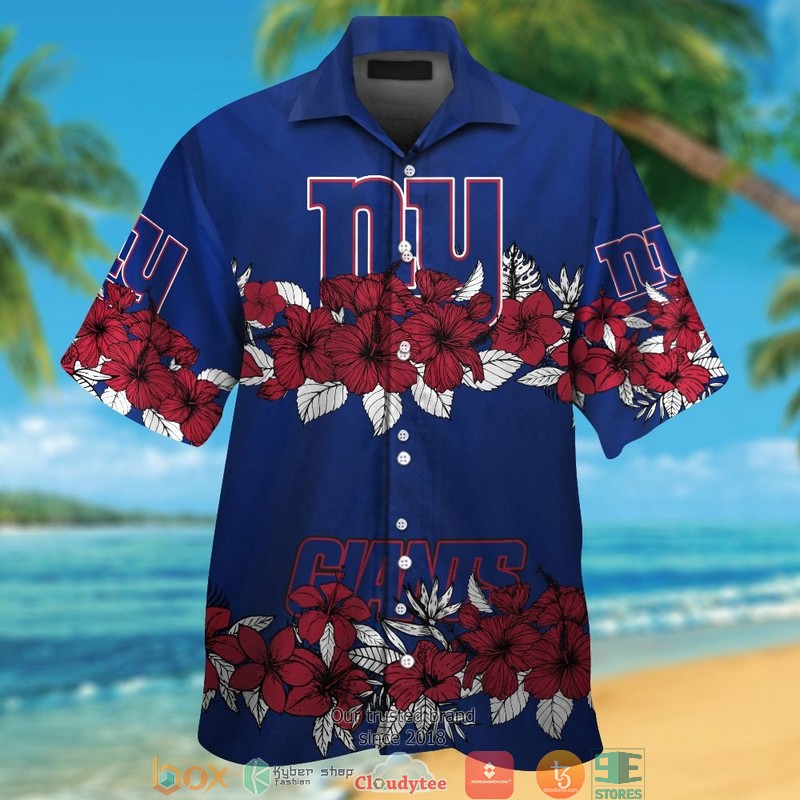 New York Giants Hibiscus Flowers Line Hawaiian Shirt