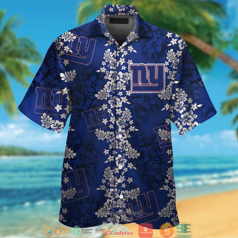 New York Giants Hibiscus Flowers Pattern Hawaiian Shirt