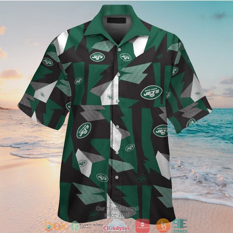 New York Jets Black Green Pattern Hawaiian Shirt