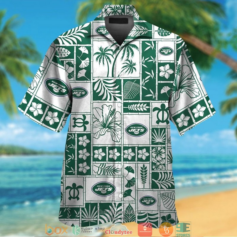 New York Jets Hibiscus Leaf Ocean Pattern Hawaiian Shirt