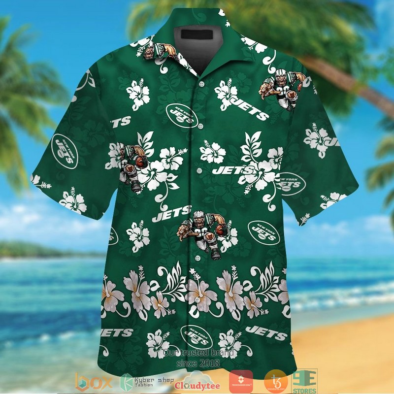 New York Jets White Hibiscus Flower Pattern Hawaiian Shirt New York Jets White Hibiscus Flower Pattern Hawaiian Shirt