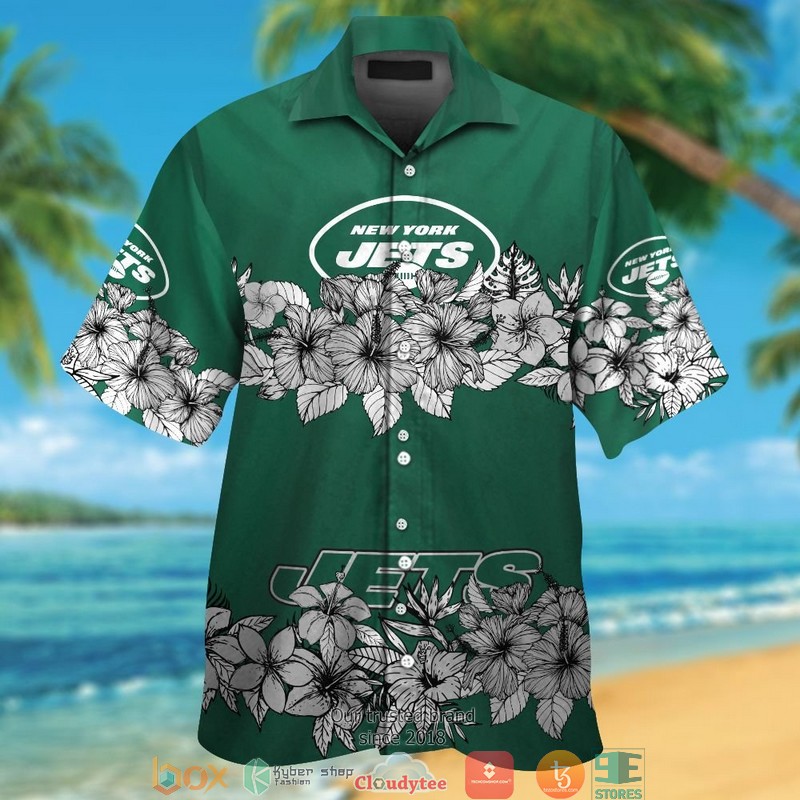New York Jets Hibiscus Flowers Line Hawaiian Shirt New York Jets Hibiscus Flowers Line Hawaiian Shirt