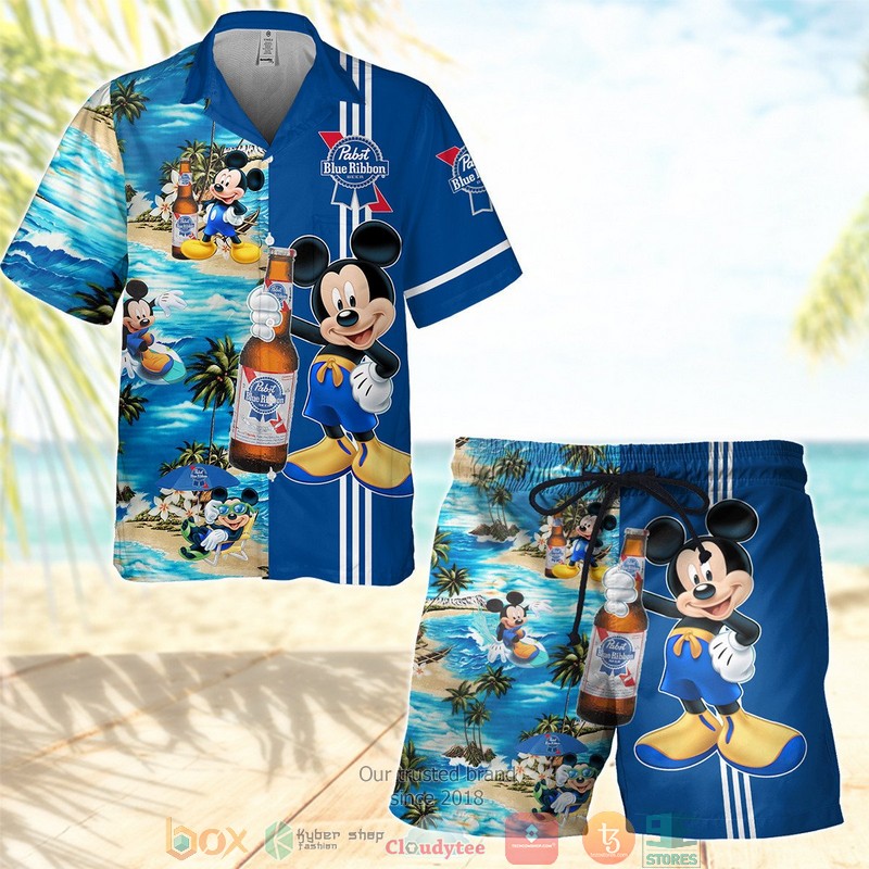 Pabst Blue Ribbon Mickey Mouse On The Beach 3D Hawaiian Shirt