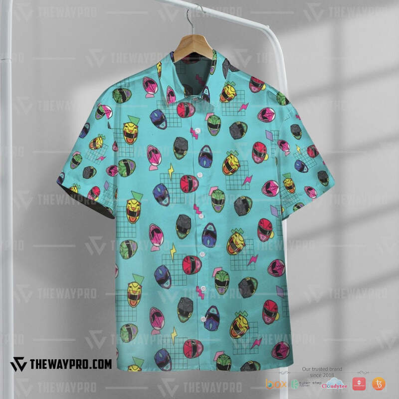 Retro Mighty Morphin Power Rangers Helmet Pattern Hawaiian Shirt