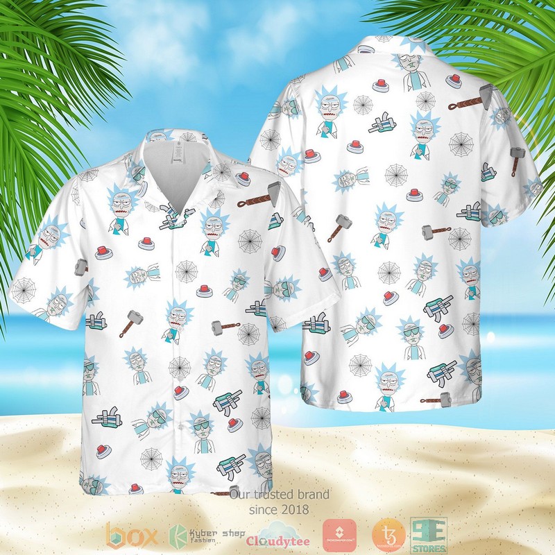 Rick And Morty Cartoon Pattern Printed White Hawaiian Shirt