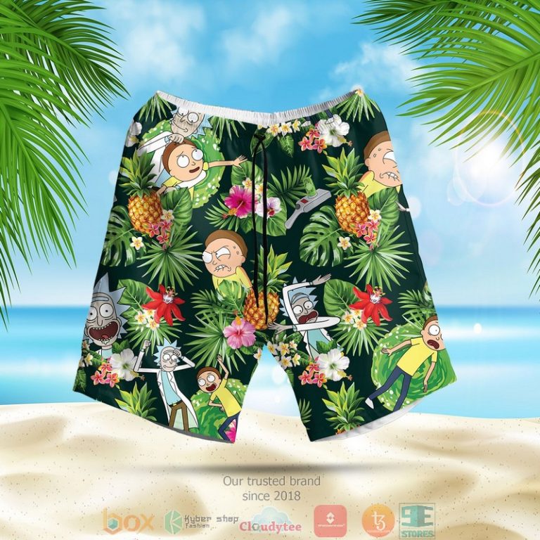 Rick_and_Morty_pineapple_green_Hawaiian_Shirt_Shorts_1_2-768x768