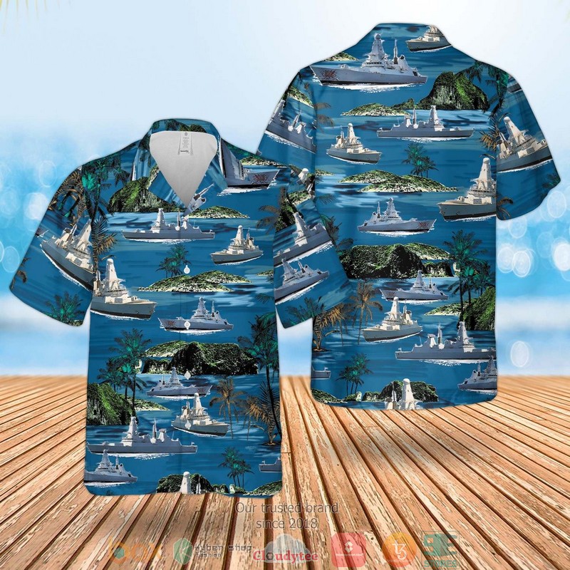 Royal Navy Daring Class Type 45 Destroyer Island Hawaiian Shirt