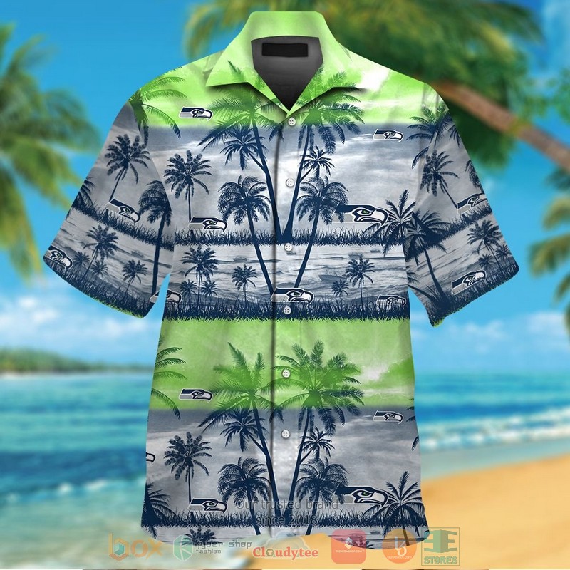 Seattle Seahawks Palm Tree Navy Action Green Hawaiian Shirt And Shorts