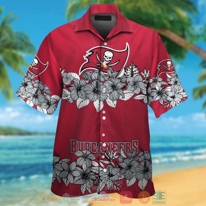 Tampa Bay Buccaneers Grey Tropical Plants Red Hawaii Shirt