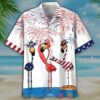 Three Flamingo Independence Day Is Coming White Hawaiian Shirt