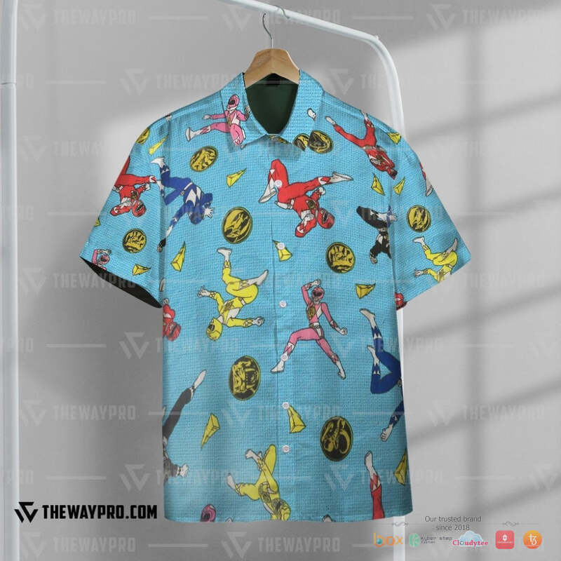 Vintage Mighty Morphin Power Rangers Light Blue Hawaiian Shirt Vintage Mighty Morphin Power Rangers Light Blue Hawaiian Shirt