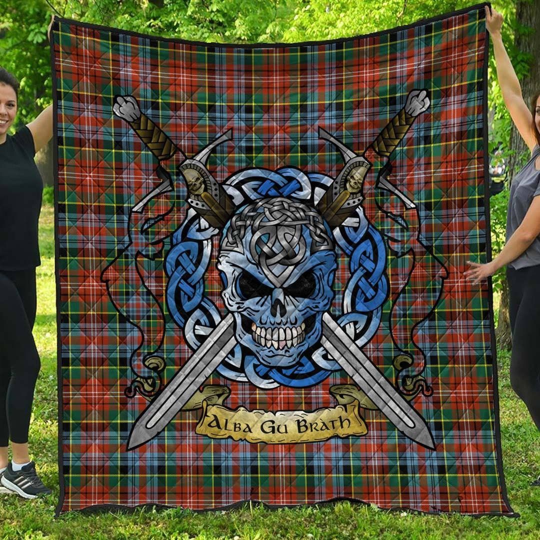 Quilt-Caledonia-Ancient-Tartan-Premium-Quilt-Celtic-Scottish-Warrior-A7 Quilt - Caledonia Ancient Tartan Premium Quilt Celtic Scottish Warrior A7